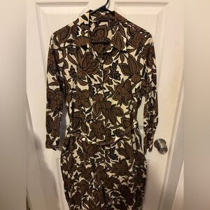 Zara Brown and Cream Floral Long Sleeve Dress